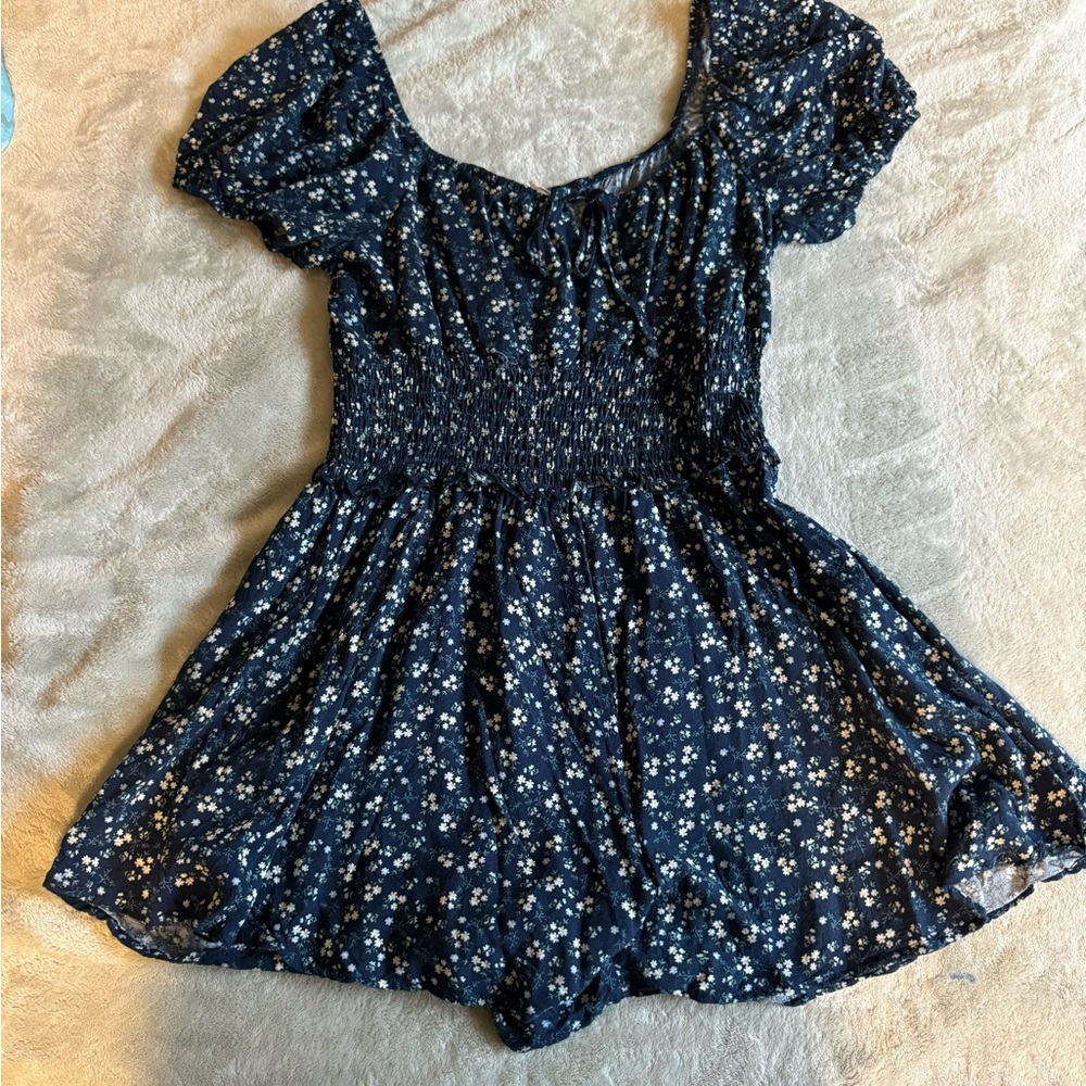 Floral Blue Dress with Puff Sleeves